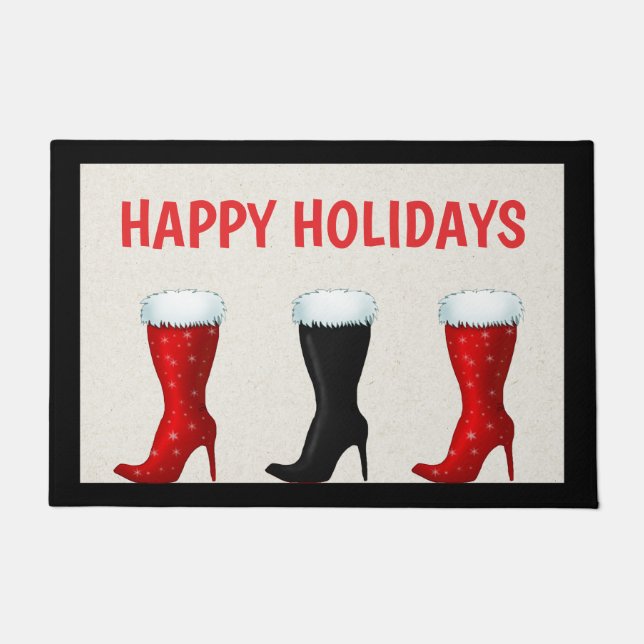 Fun Happy Holidays with High Heel Boots Doormat (Front)
