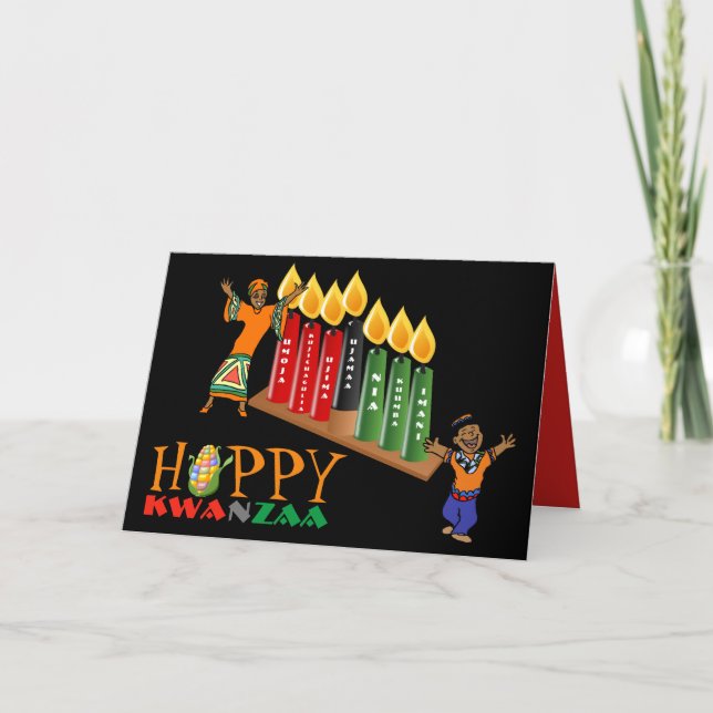 Fun Happy KWANZAA 7 Principles Personalized Holiday Card (Front)