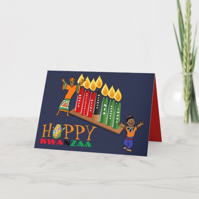 Fun Happy KWANZAA 7 Principles Personalized Holiday Card (Front)