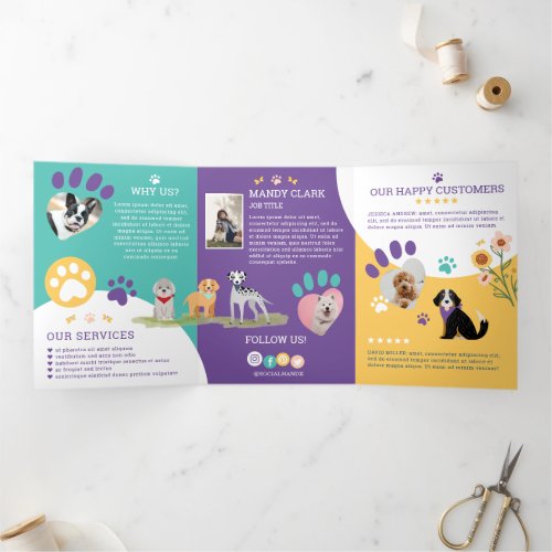 Fun Happy Pet Family Pet Care Grooming Tri_Fold Card