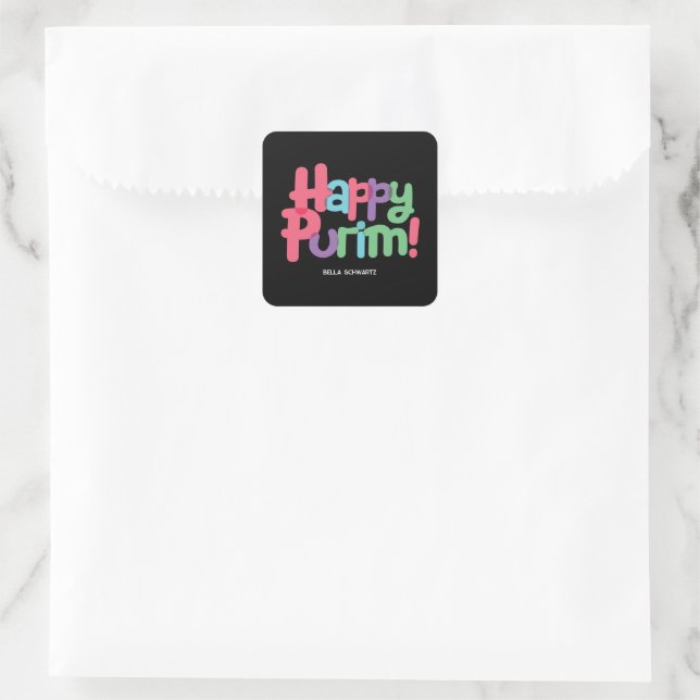 Fun Happy Purim Square Sticker (Bag)