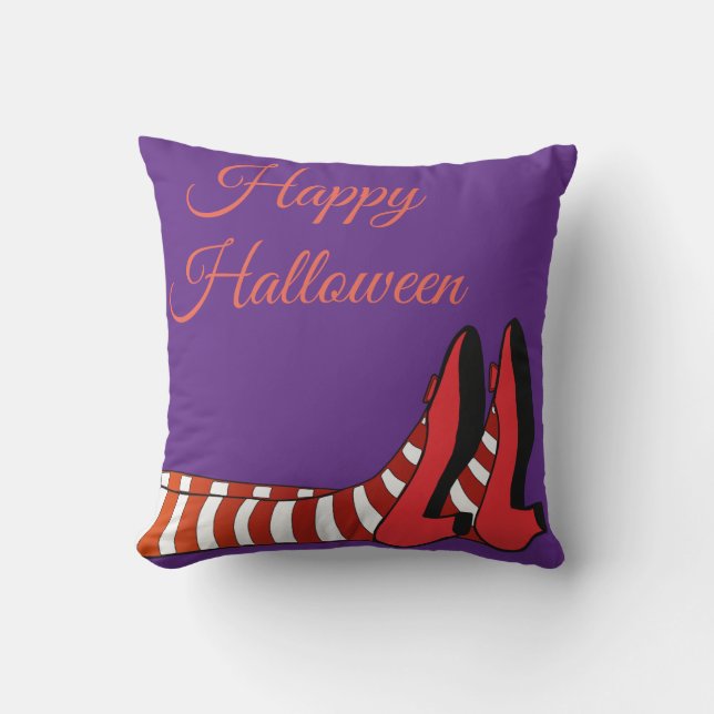 Fun Happy Retro Halloween Witch Outdoor Pillow (Front)