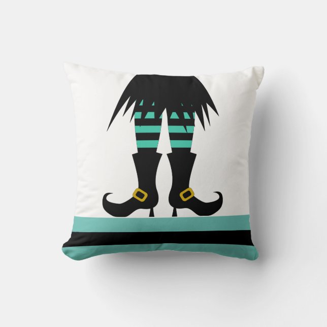 Fun Happy Retro Halloween Witch Throw Pillow (Front)