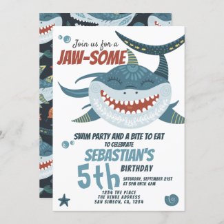 Fun Happy Shark Personalized Birthday Party Invitation