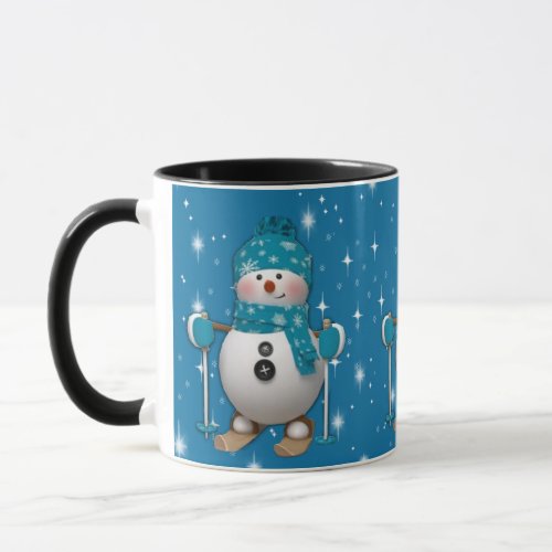 Fun Happy Skiing Snowman Mug