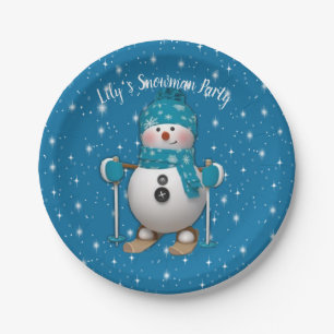 Fun Happy Skiing Snowman Paper Plates