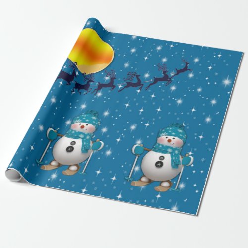 Fun Happy Skiing Snowman Wrapping Paper