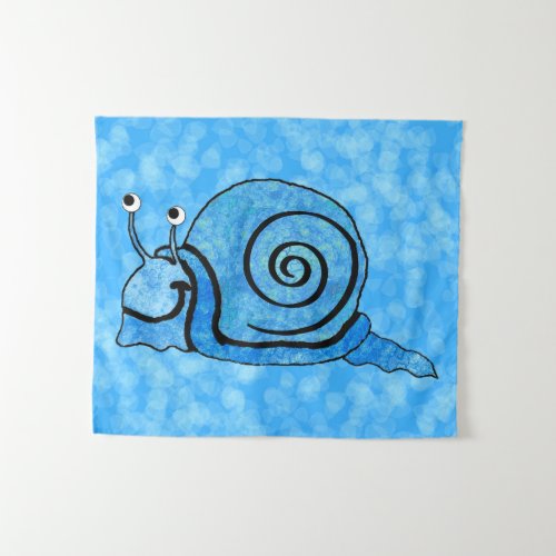 Fun Happy Snail With Bright Blue Shell Tapestry