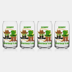 Fun Happy St Patricks Day HOWDY Cowboy Can Glass