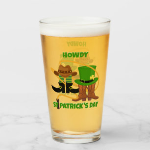 Fun Happy St Patricks Day HOWDY DIA DUIT Cowboy Glass