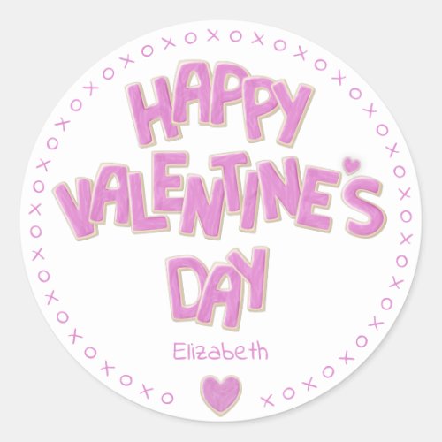 fun Happy Valentines Day pink cutout cookies Classic Round Sticker