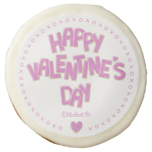 fun Happy Valentines Day pink cutout letters Sugar Cookie
