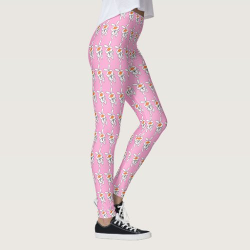 Fun Happy White Bunny Rabbit Thumbs Up Pink Leggings