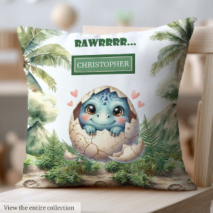 Fun Hatching Soon Baby Dinosaur Personalized Throw Pillow