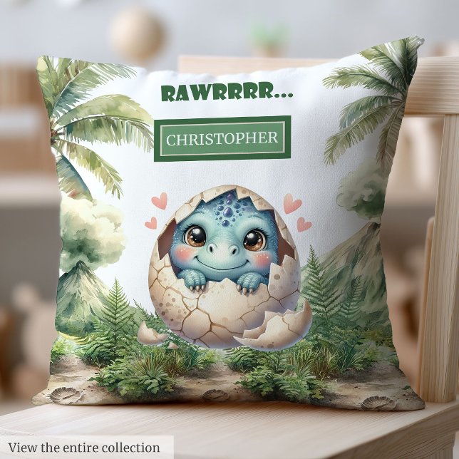 Fun Hatching Soon Baby Dinosaur Personalized  Throw Pillow (Fun Hatching Soon Baby Dinosaur Personalized Throw Pillow )