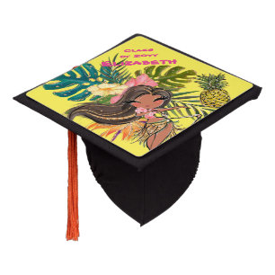 Fun Hawaiian Luau Tropical Graduation Hula Girl Cap Topper