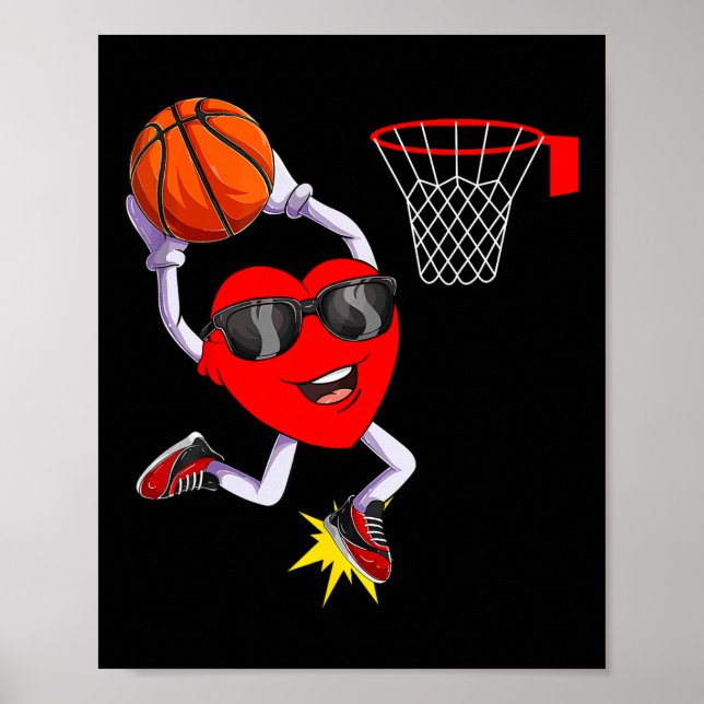 Fun Heart Dunking Basketball Sport Lovers Valentin Poster (Front)