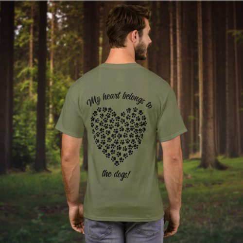 Fun Heart of Black Paw Prints Back Design T_Shirt