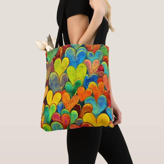 Fun Heart Pattern Yellow Mix Tote Bag (Close Up)