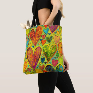 Fun Heart Pattern Yellow Mix Tote Bag