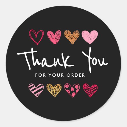 fun heart thank you black classic round sticker