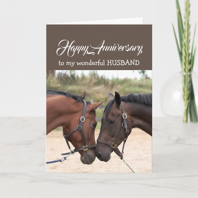 Fun Heart to Heart Husband Anniversary HORSES Card (Front)