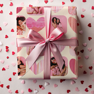 Fun Hearts & Photo Pink & Black Galentine's Wrapping Paper Sheets