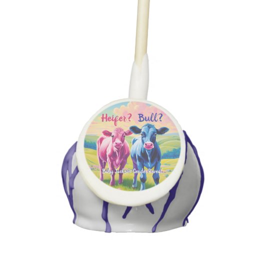 Fun Heifer or Bull Gender Reveal Cake Pops (Front)