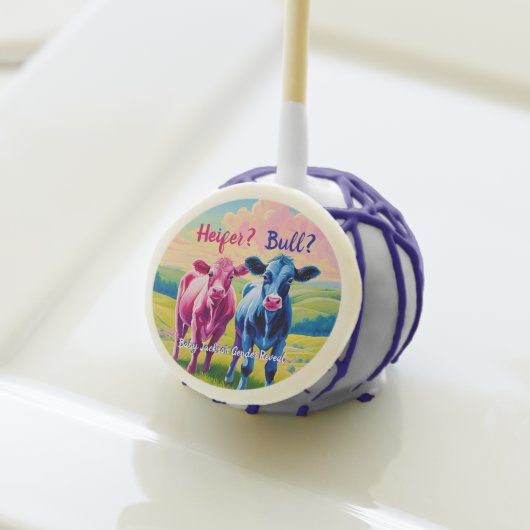Fun Heifer or Bull Gender Reveal  Cake Pops (Front Insitu)