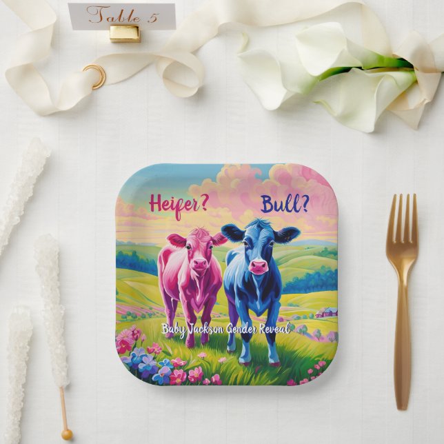 Fun Heifer or Bull Gender Reveal  Paper Plates (Wedding)
