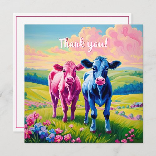 Fun Heifer or Bull Gender Reveal  Thank You Card