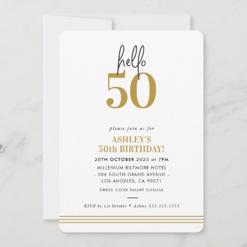 FUN hello 50 modern 50th birthday party mustard Invitation