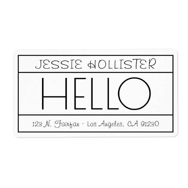 Fun "Hello" Return Address White & Black Shipping Label (Front)