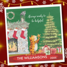 Fun Helpful Cat with Christmas Tree