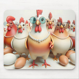 Fun Hens With Pearl Necklaces Mouse Pad