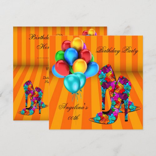 FUN High Heel Shoes Birthday Party Balloons 3 Personalized Invitation