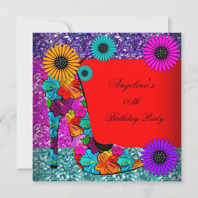 FUN High Heel Shoes Birthday Party Flowers Invitation (Front)