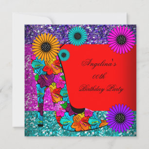 FUN High Heel Shoes Birthday Party Flowers Invitation