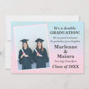 Fun High School Twins Double Graduation Photo Announcement