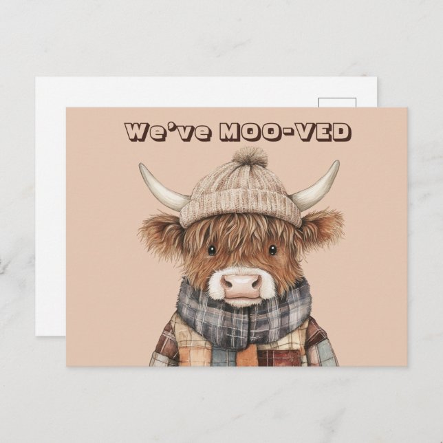 Fun Highland Cow Cream New Address Postcard (Front/Back)