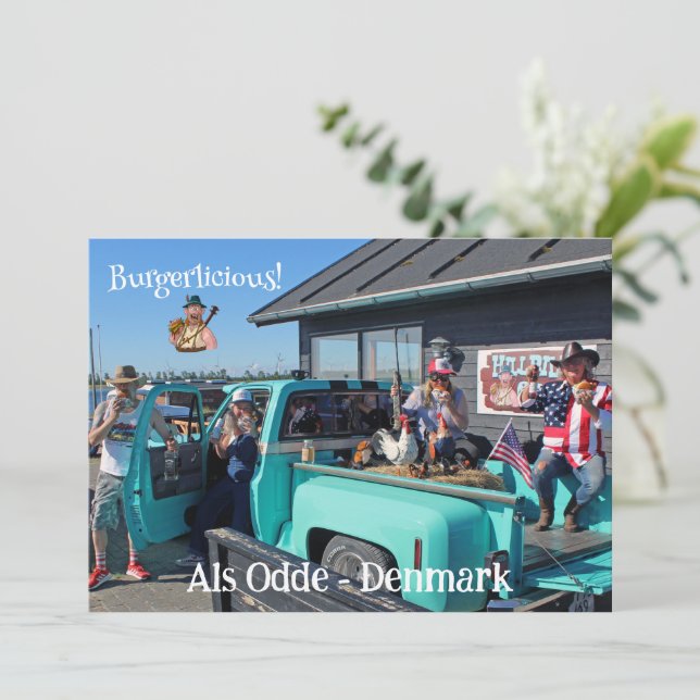 Fun HillBilly Grill Denmark Greeting Card!  Holiday Card (Standing Front)