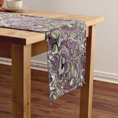 Fun Hip Purple Violet Black Mosaic Art Pattern Medium Table Runner