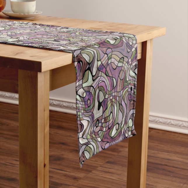 Fun Hip Purple Violet Black Mosaic Art Pattern Medium Table Runner (In Situ)