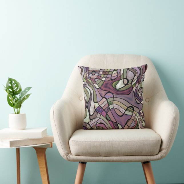 Fun Hip Purple Violet Black Mosaic Art Pattern Throw Pillow (Chair)