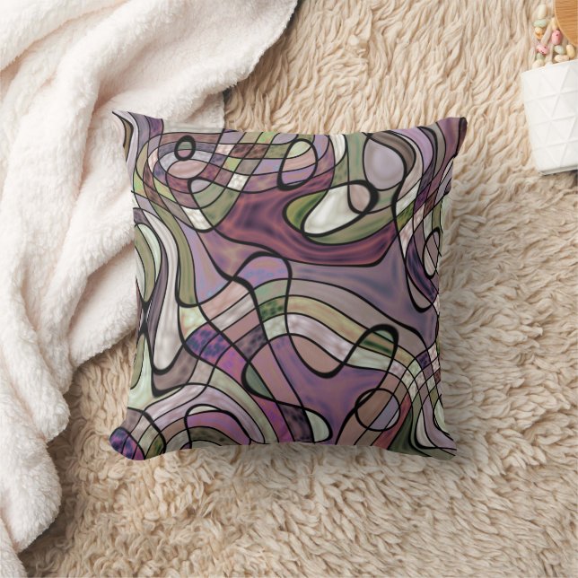 Fun Hip Purple Violet Black Mosaic Art Pattern Throw Pillow (Blanket)