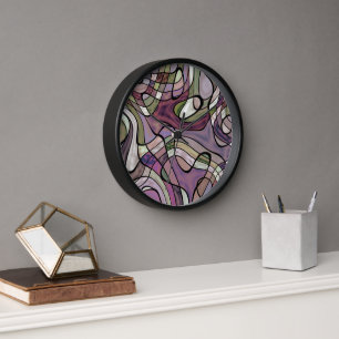 Fun Hip Purple Violet Black Mosaic Pop Art Clock