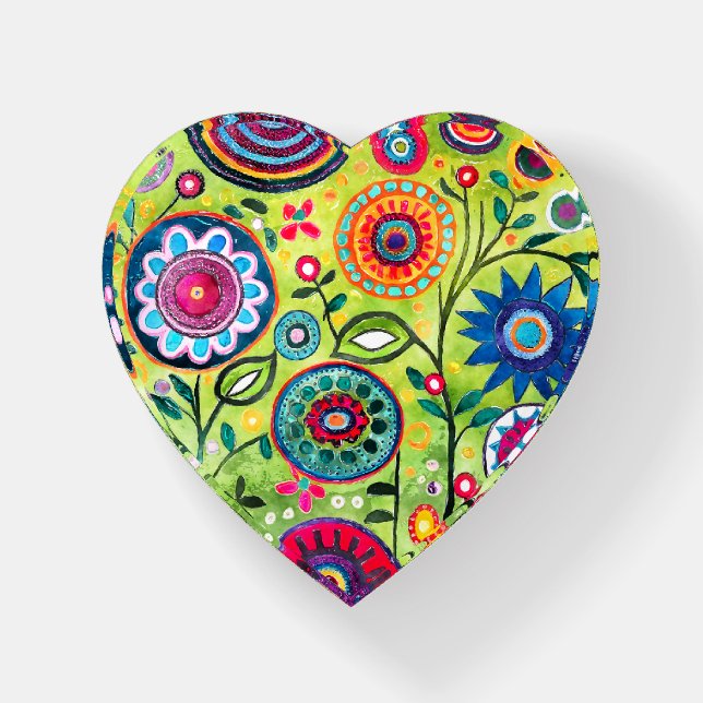 Fun Hippie Flower Patterned Paperweight (Front)