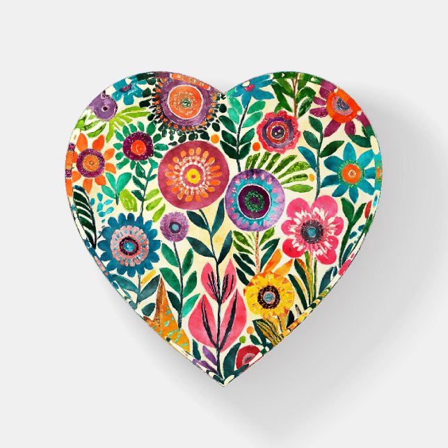 Fun Hippie Flower Patterned Paperweight (Front)