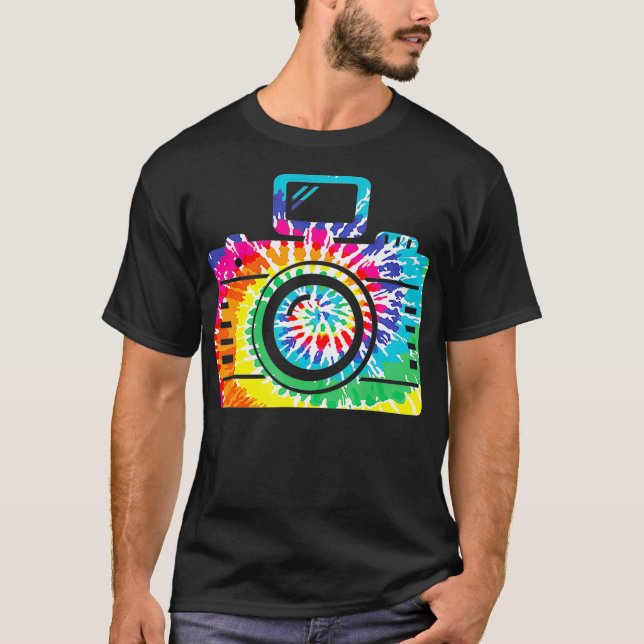 Fun Hippie Rainbow Retro Camera Tie Dye Photograph T-Shirt (Front)