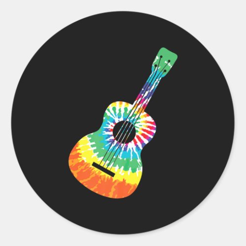 Fun Hippie Rainbow Tie Dye Acoustic Guitar Premium Classic Round Sticker